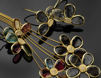 Spring Flowers Collection | 14K Gold Smoky Quartz, Rutile Quartz and Diamond Jewelry