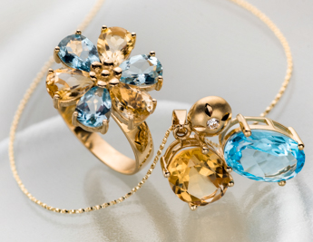Earthly Balance Collection | 14K Gold Blue Topaz, Citrine and Diamond Jewelry
