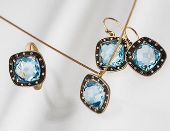 Prophecy Collection | 14K Gold Rhodium Finished Jewelry with Blue Topaz and Diamond