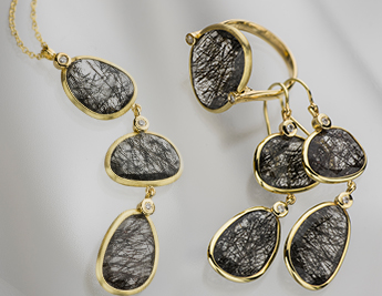 Black Autumn Collection | 14K Gold Rutile Quartz and Diamond Jewelry