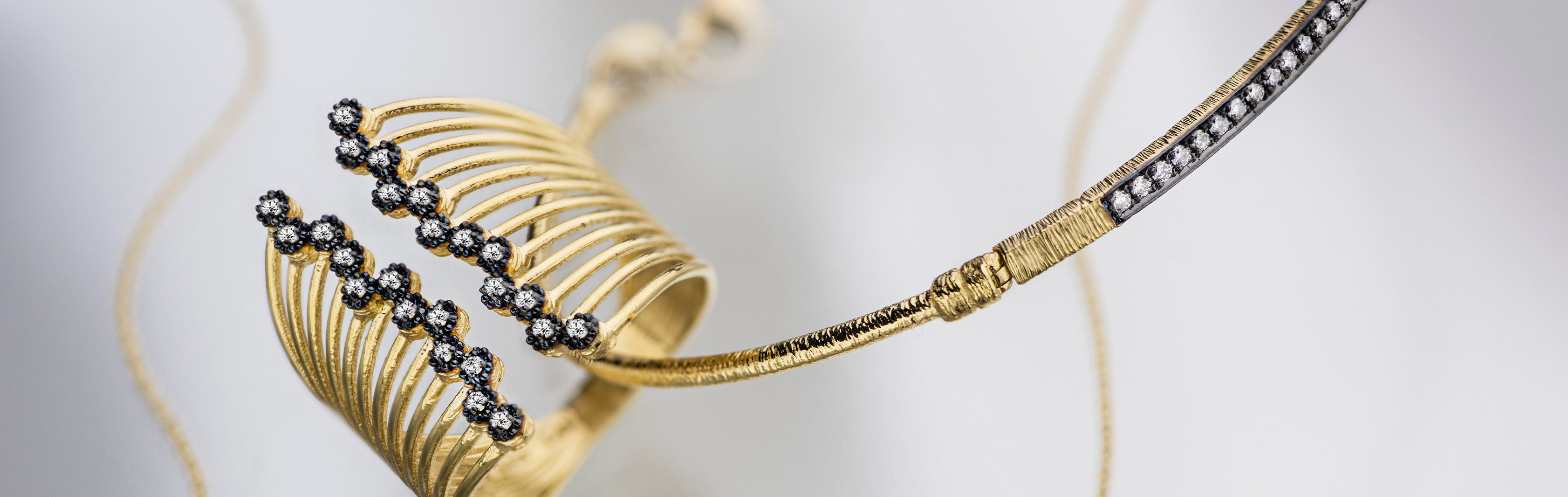 Antique Finish Golden Feather  Collection | 14K Gold and Diamond Jewelry