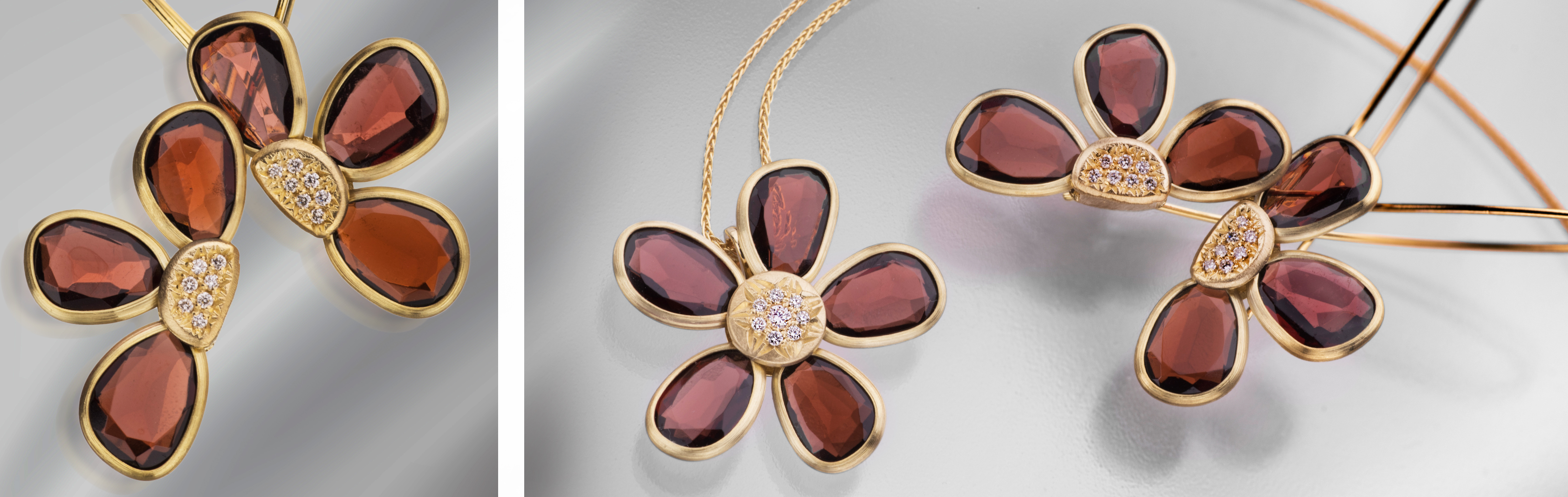 Purple Flower Collection | 14K Gold Garnet and Diamond Jewelry