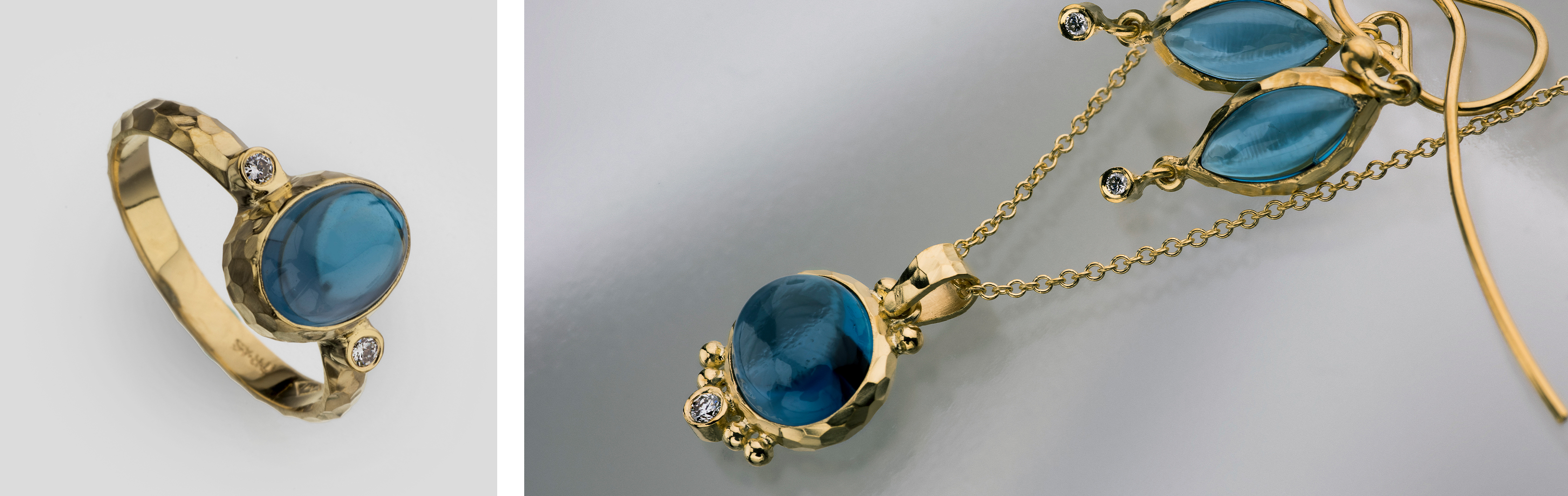 Nefertiti Collection | 14K Gold Jewelry with London Blue Topaz and Diamonds