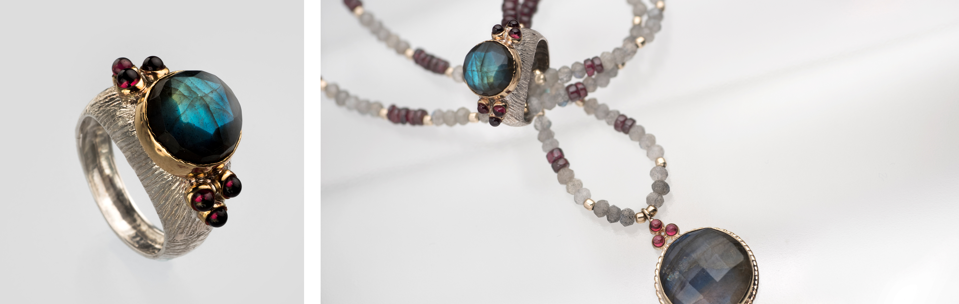 Tuscany Collection | 925 Sterling Silver & 9K Gold Jewelry with Labradorite and Grant