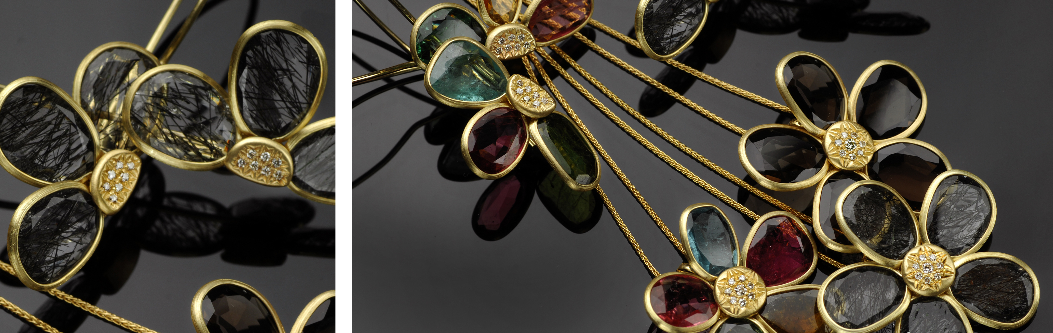 Spring Flowers Collection | 14K Gold Smoky Quartz, Rutile Quartz and Diamond Jewelry