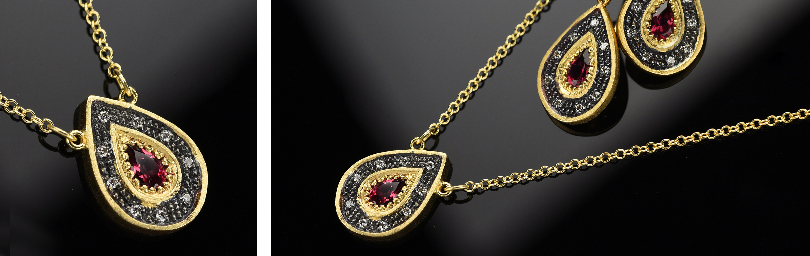 Drops of Temptation Collection | 14K Gold Rhodium Finish Jewelry with Rhodolite and Diamonds