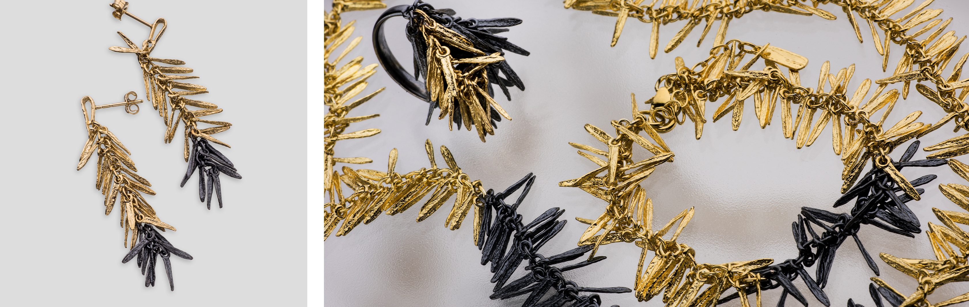 Golden and Darkened Rosemary Collection | Oxidized & Gilded Silver Jewelry