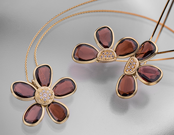 Purple Flower Collection | 14K Gold Garnet and Diamond Jewelry