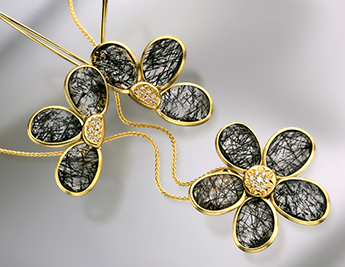 Black Flower Collection | 14K Gold Rutile Quartz and Diamond Jewelry