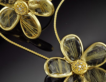 Golden Flower Collection | 14K Gold Jewelry with Rutile Quartz and Diamonds