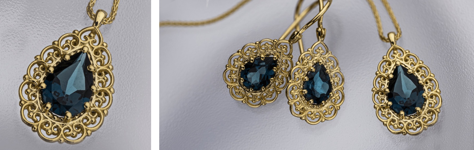 14K Gold Jewelry with Blue Topaz and Diamonds