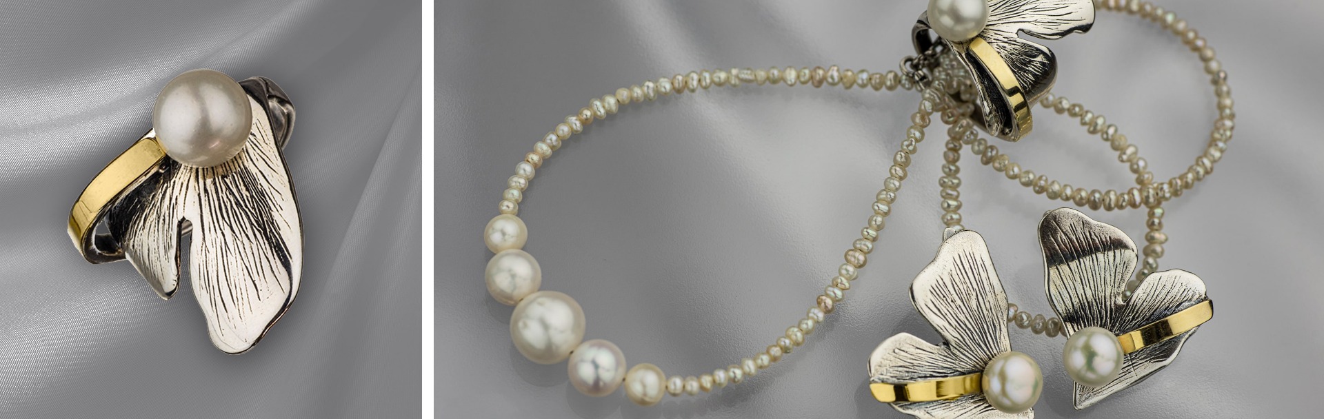 925 Sterling Silver & 9K Gold Jewelry with Pearls