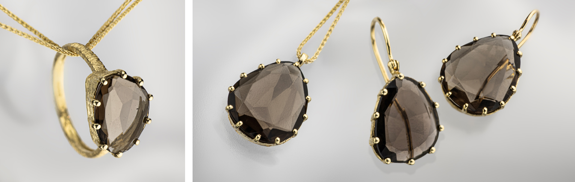 14K Gold Jewelry with Smoky Quartz