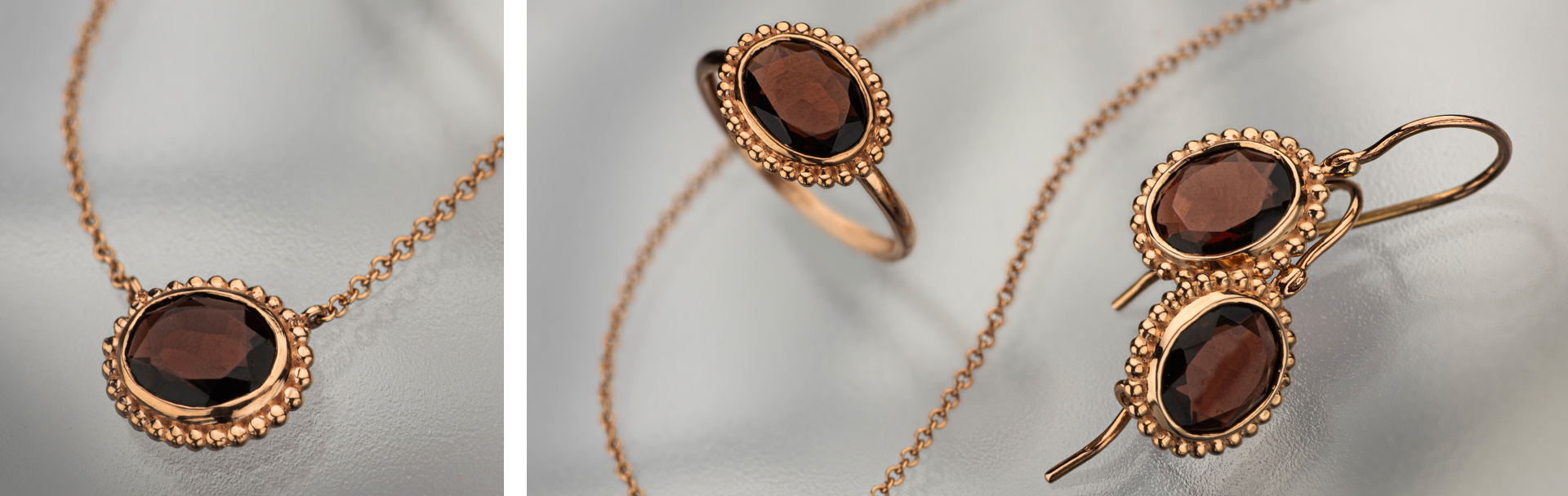 9K Rose Gold Jewelry with Garnet