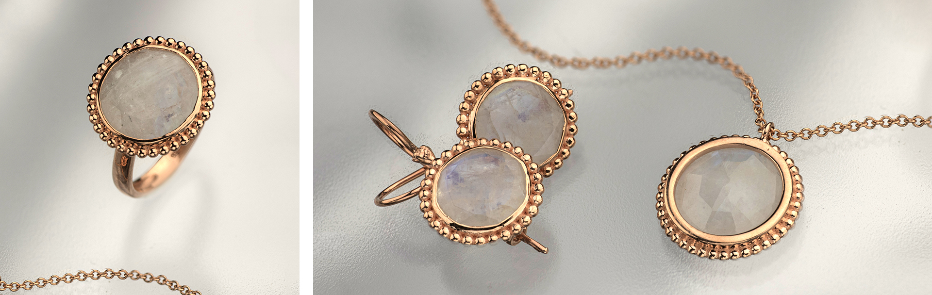 9K Rose Gold Jewelry with Moonstones
