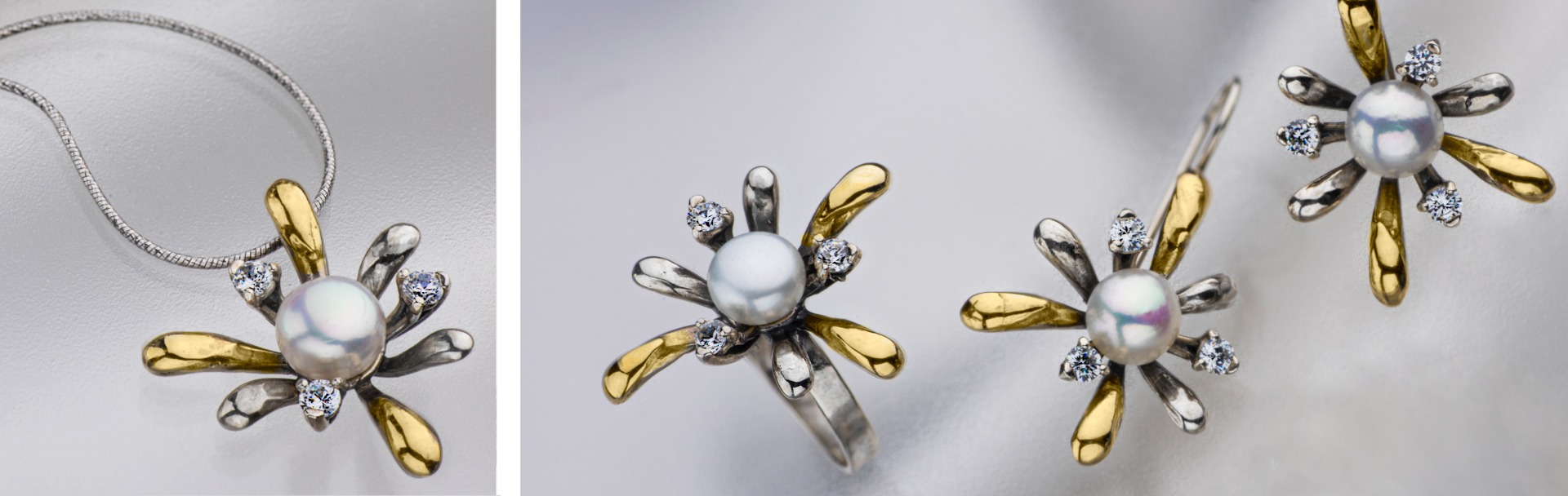 Pearly lilies Collection | 925 Sterling Silver & 9K Gold Jewelry with Pearl and Zircons