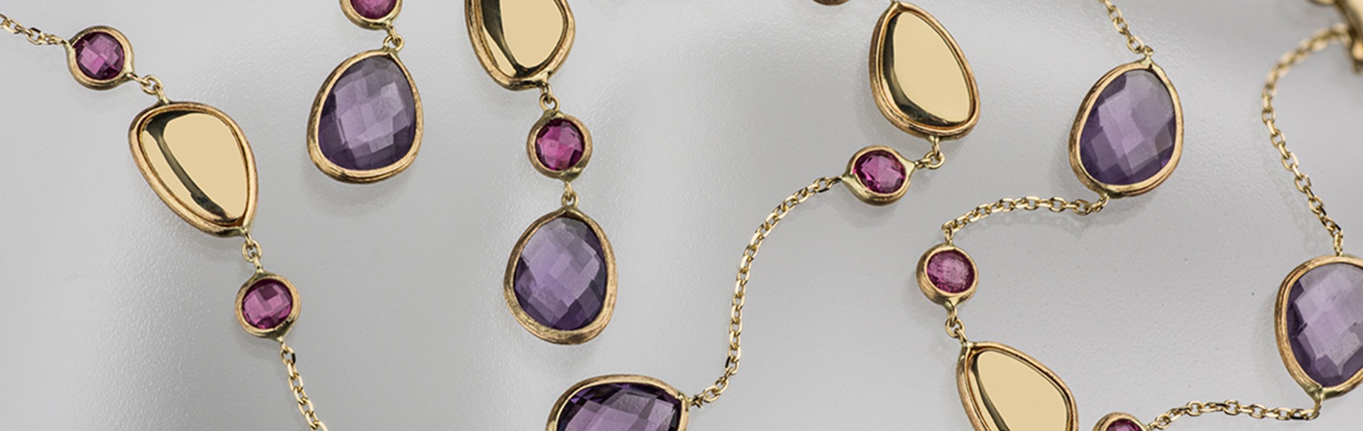 Violets Collection |14K Gold Jewelry with Amethyst and Ruby