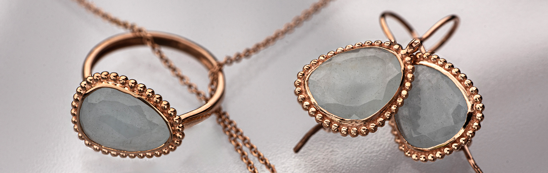 9K Rose Gold Jewelry with Milky Aqua