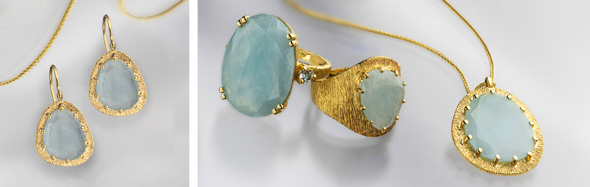 14K Gold Jewelry with Milky Aquamarine