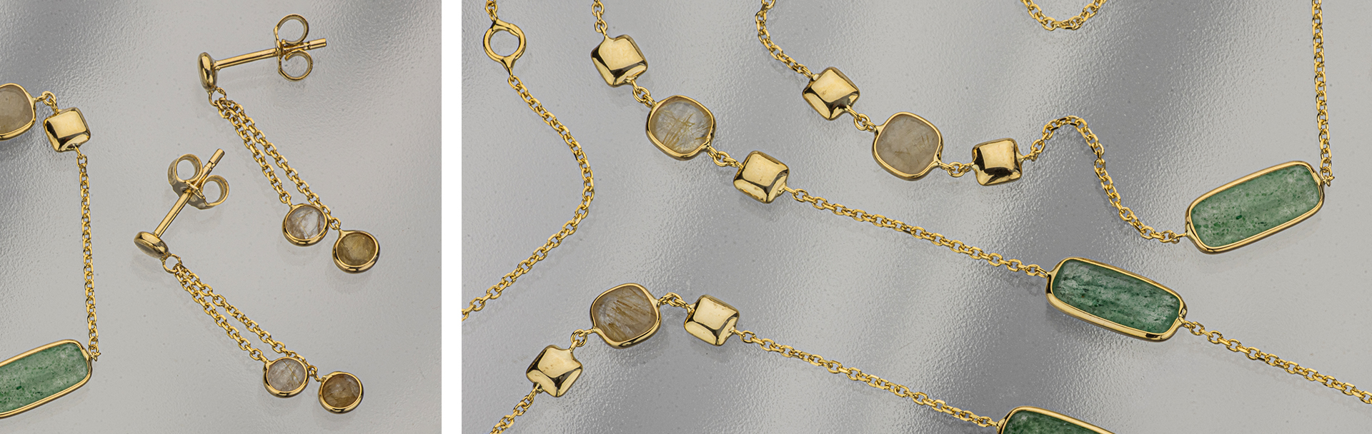 14K Gold Jewelry with Rutile Quartz and Tourmaline