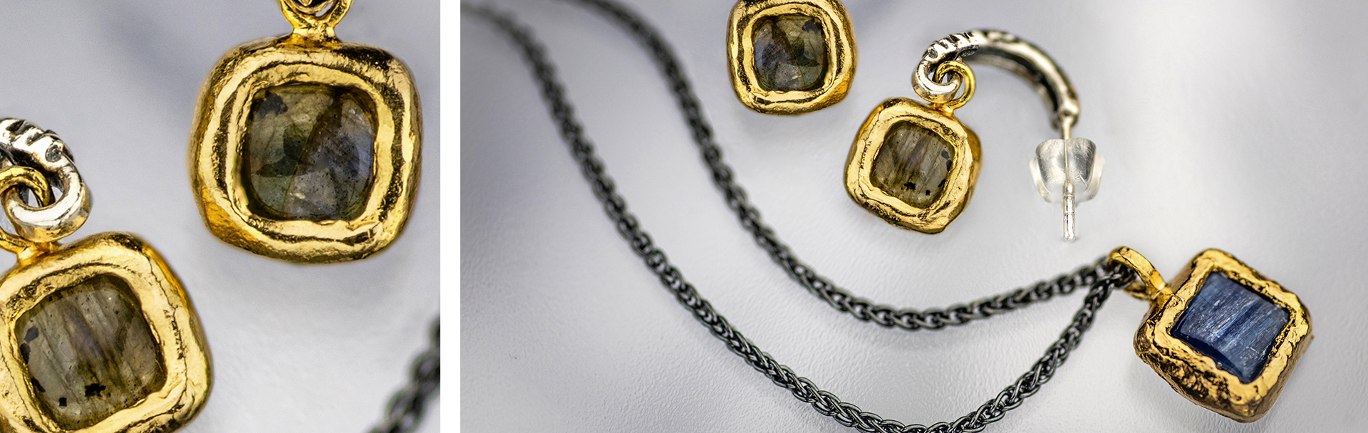 925 Sterling Silver & Gold Jewelry with Labradorite and Kyanite  