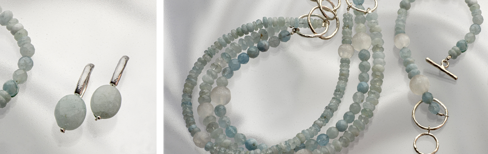 925 Sterling Silver jewelry set with Aquamarine