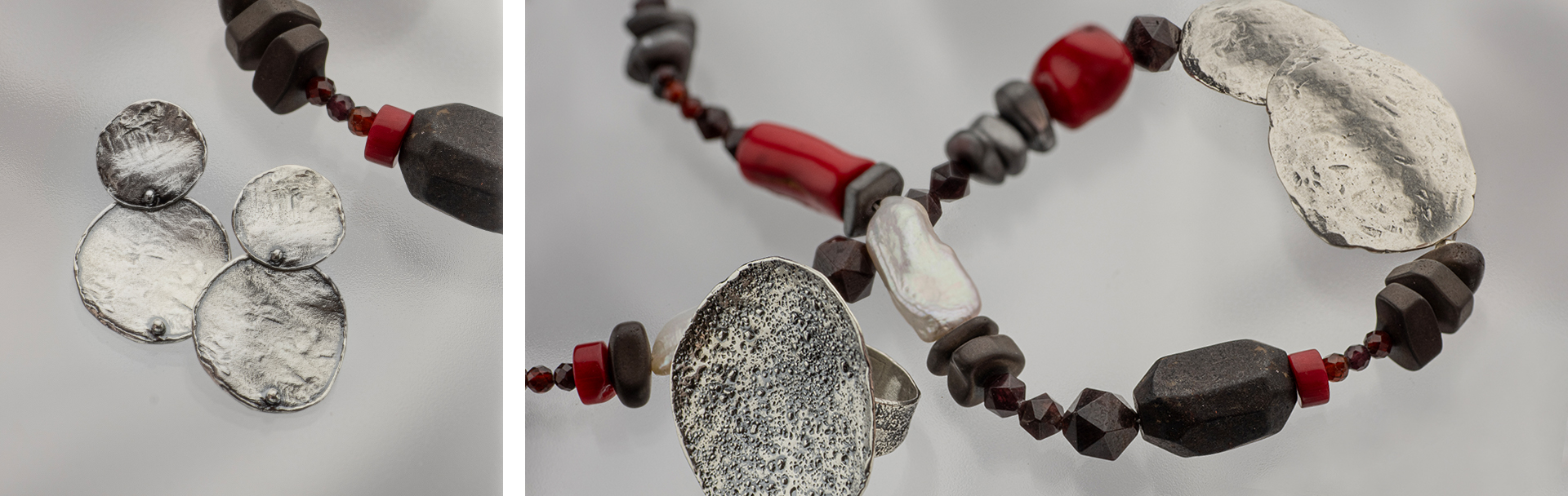925 Sterling Silver Jewelry with Coral, Agate and Pearls 