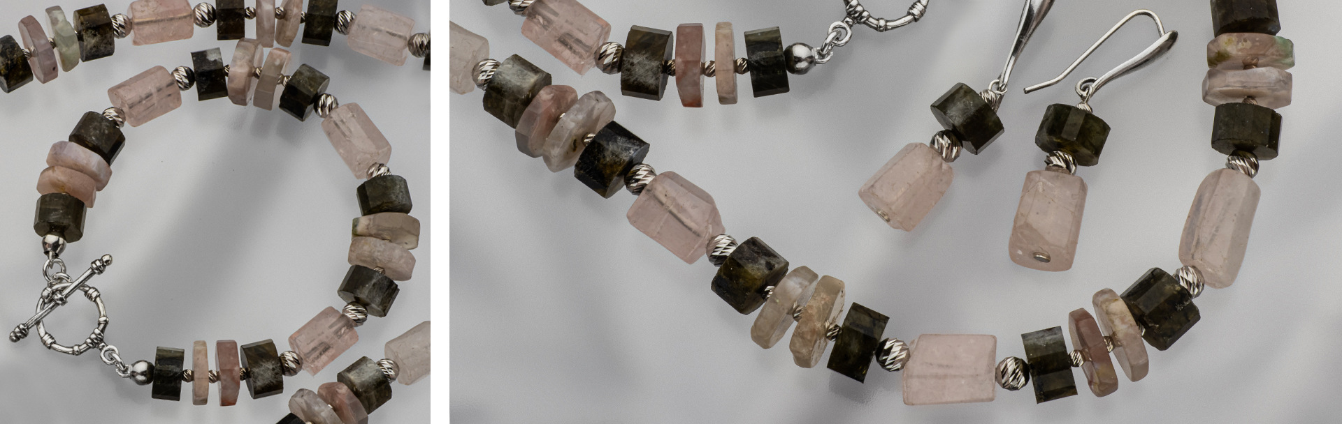 925 Sterling Silver Jewelry with Labradorite and Rose Quartz 