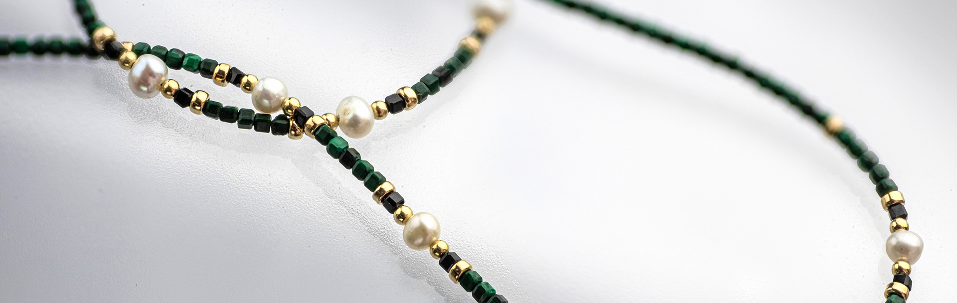 Goldfilled Jewelry with Malachite, Spinel and Pearls