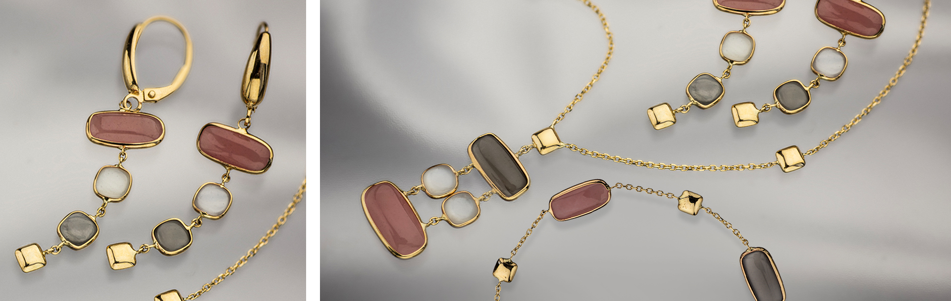 14K Gold Jewelry with Moonstones and Guava Quartz 