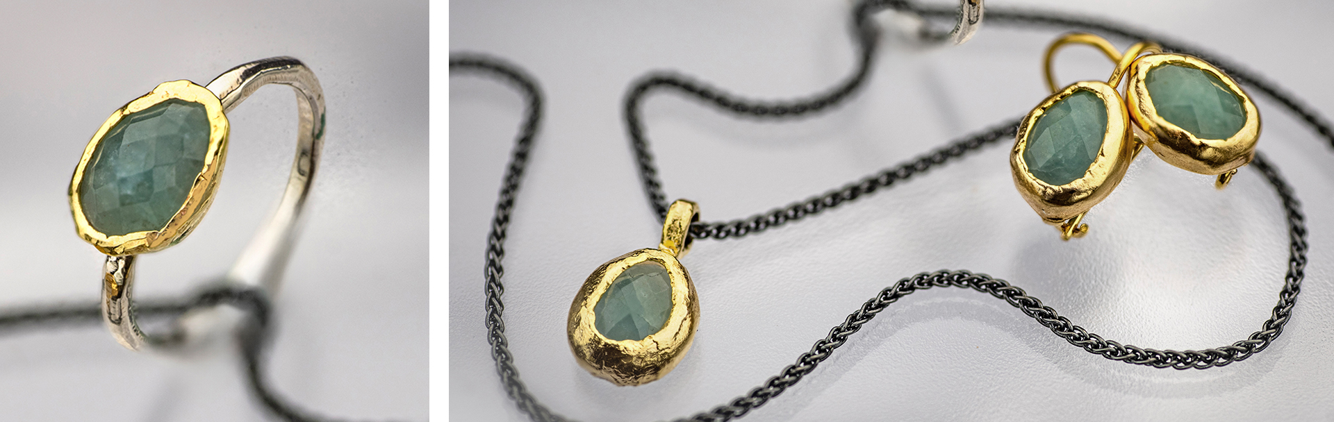 925 Sterling Silver & 9K Gold Jewelry with Aquamarine